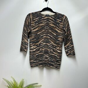 Talbots Pure Cashmere Animal Print 3/4 Sleeve Sweater Medium Petite Mob Wife